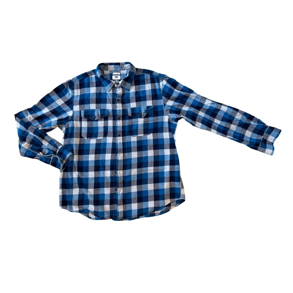 Old Navy Blue Plaid Long Sleeve Collared Button Up Shirt Women's Size XL 1549